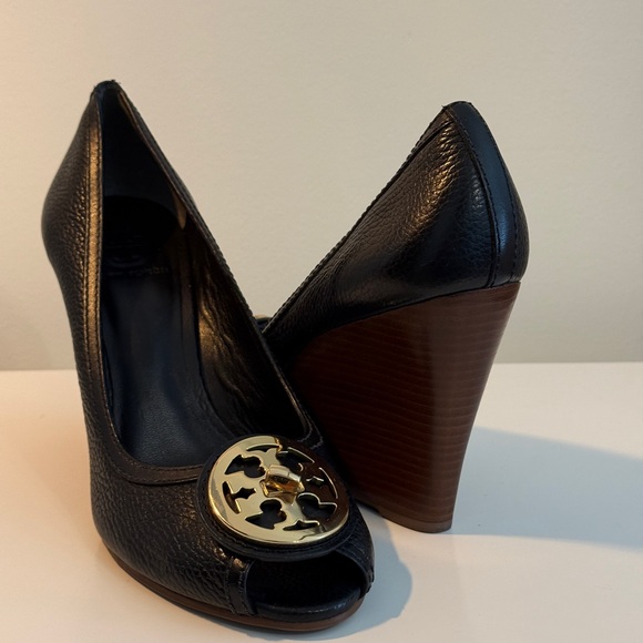 Tory Burch Shoes - Black Wedge Peep-Toe Shoes